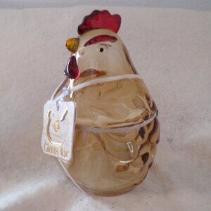 GOURMET KITCHEN HEAVY GLASS JAR CHICKEN Large 25 oz NEW Gold colored
